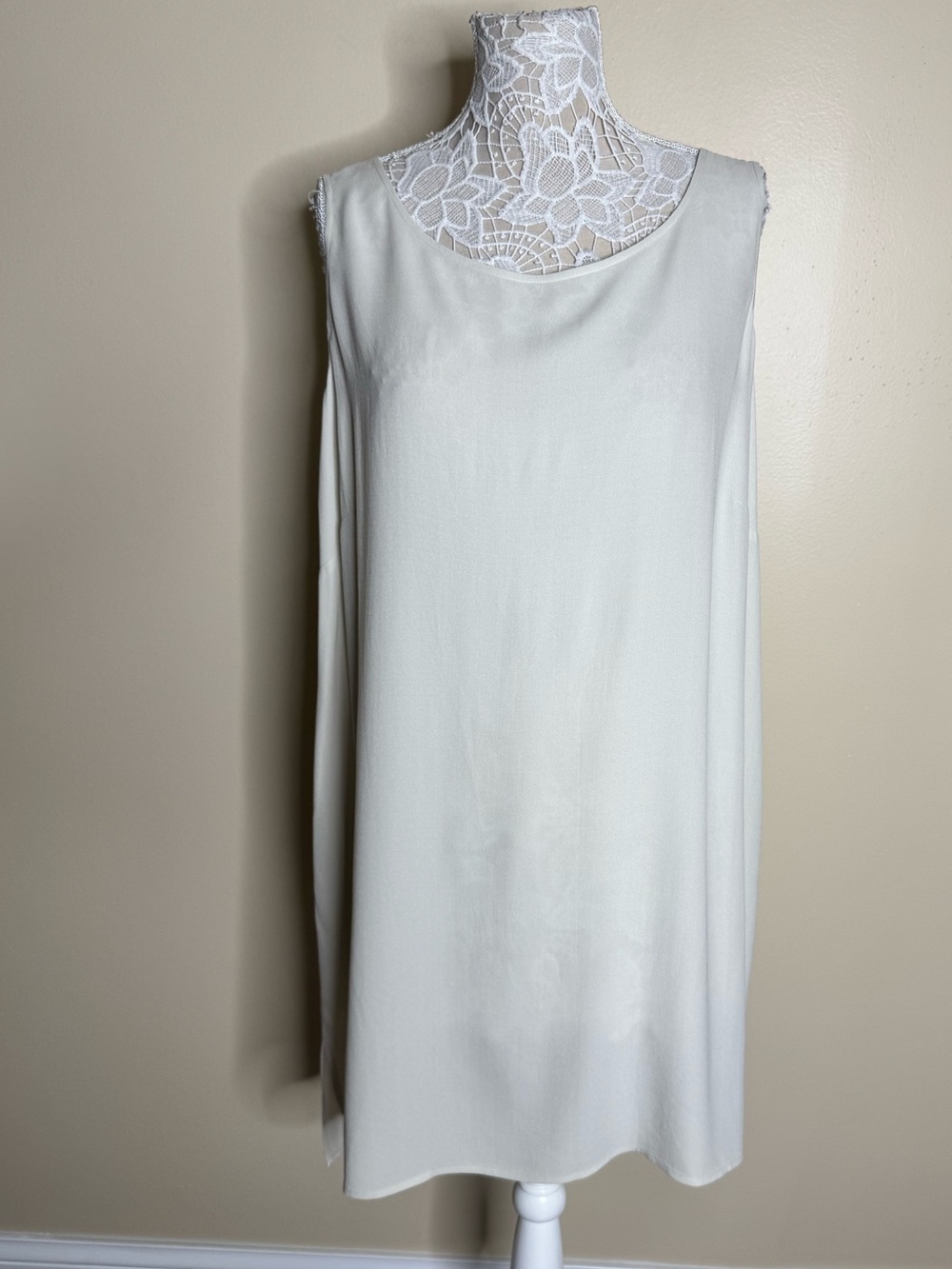 Eileen Fisher Silk Georgette Crepe Shift Tank Dress in bone Scoop Neck  2X
